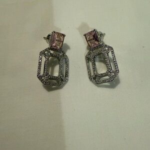Silver and Pink Geometric Drop Earrings